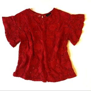 Who What Wear Red Lace Bell Sleeve Top Size Small